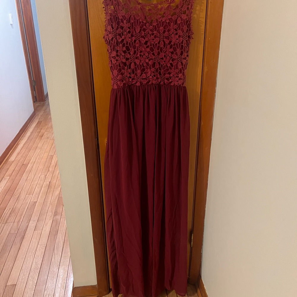 Club L London Burgundy Lace Maxi Dress